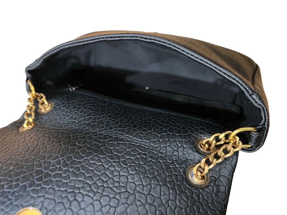 YSL Saint Laurent Black Pebbled Leather Flap Bag Gold Y-Logo Chain Strap - Picture 4 of 4